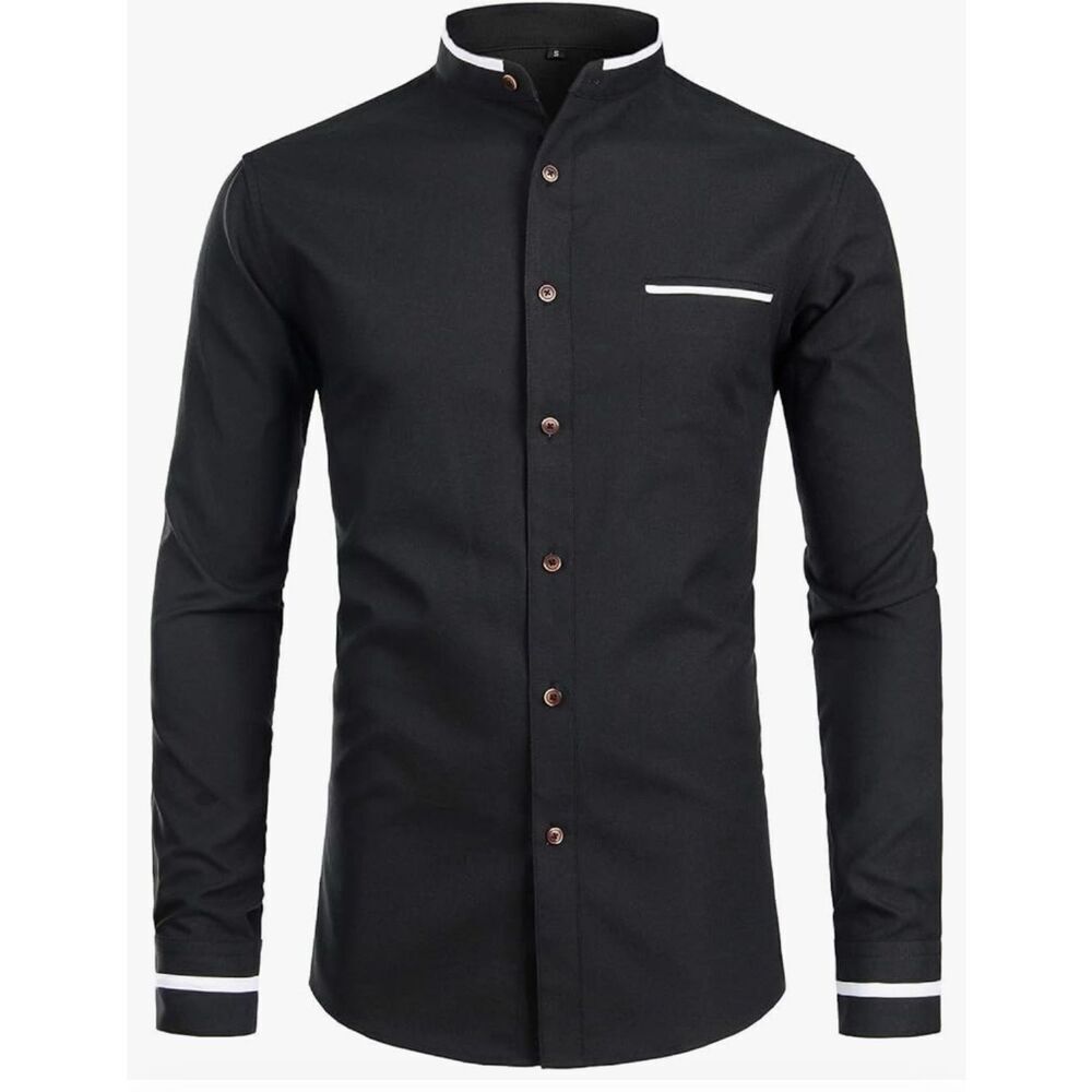 NEW Mens Hipster Mandarin Collar Slim Fit Button Down Shirt XL